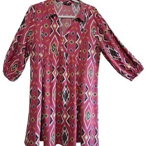 Zudio, Boho, YDK, dusky pink & charcoal gray, native print dress, Size XL